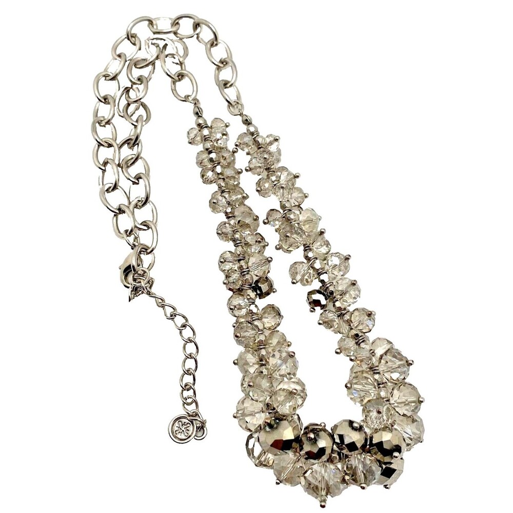 VERA WANG Crystal Cluster Bib Necklace Faceted Beaded Statement 20"+ Silver Tone